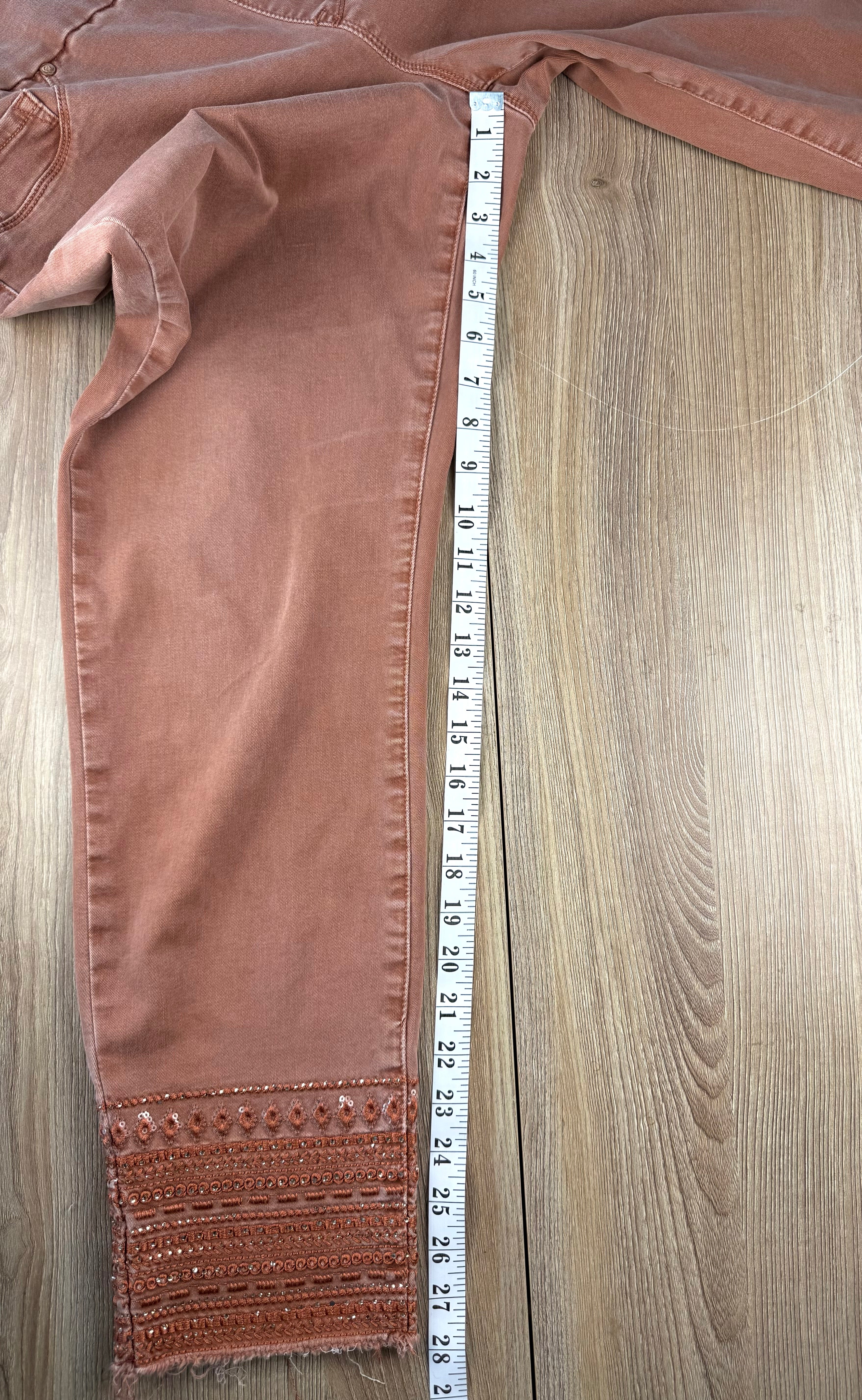  Tribal Brand Audrey Embellished Jeans  at Blue Sparrow Shop measuring 28" inseam