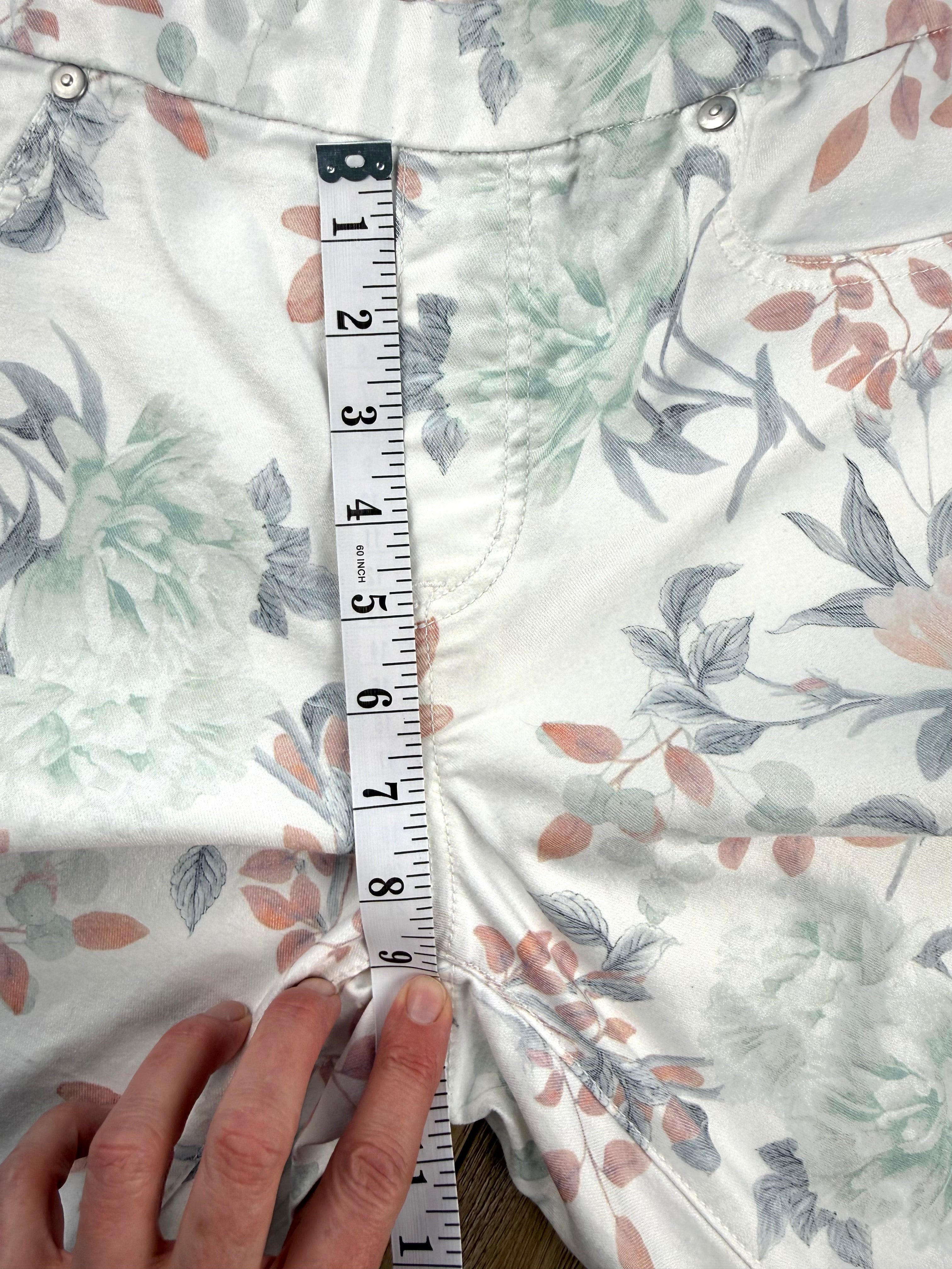 Tribal Brand Pastel Coloured Floral Jegging Jeans at Blue Sparrow Shop measuring 9" rise 