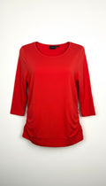 Tribal Cotton Scoop Neck Ruched Side Top — Deep Orange | 3/4 Sleeve | Size XL at Blue Sparrow Shop