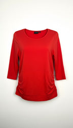 Tribal Cotton Scoop Neck Ruched Side Top — Deep Orange | 3/4 Sleeve | Size XL at Blue Sparrow Shop