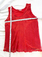 Tribal Lace Overlay Sleeveless Top | Size L at Blue Sparrow Shop measuring 38" bust and 27" shoulder to hem 