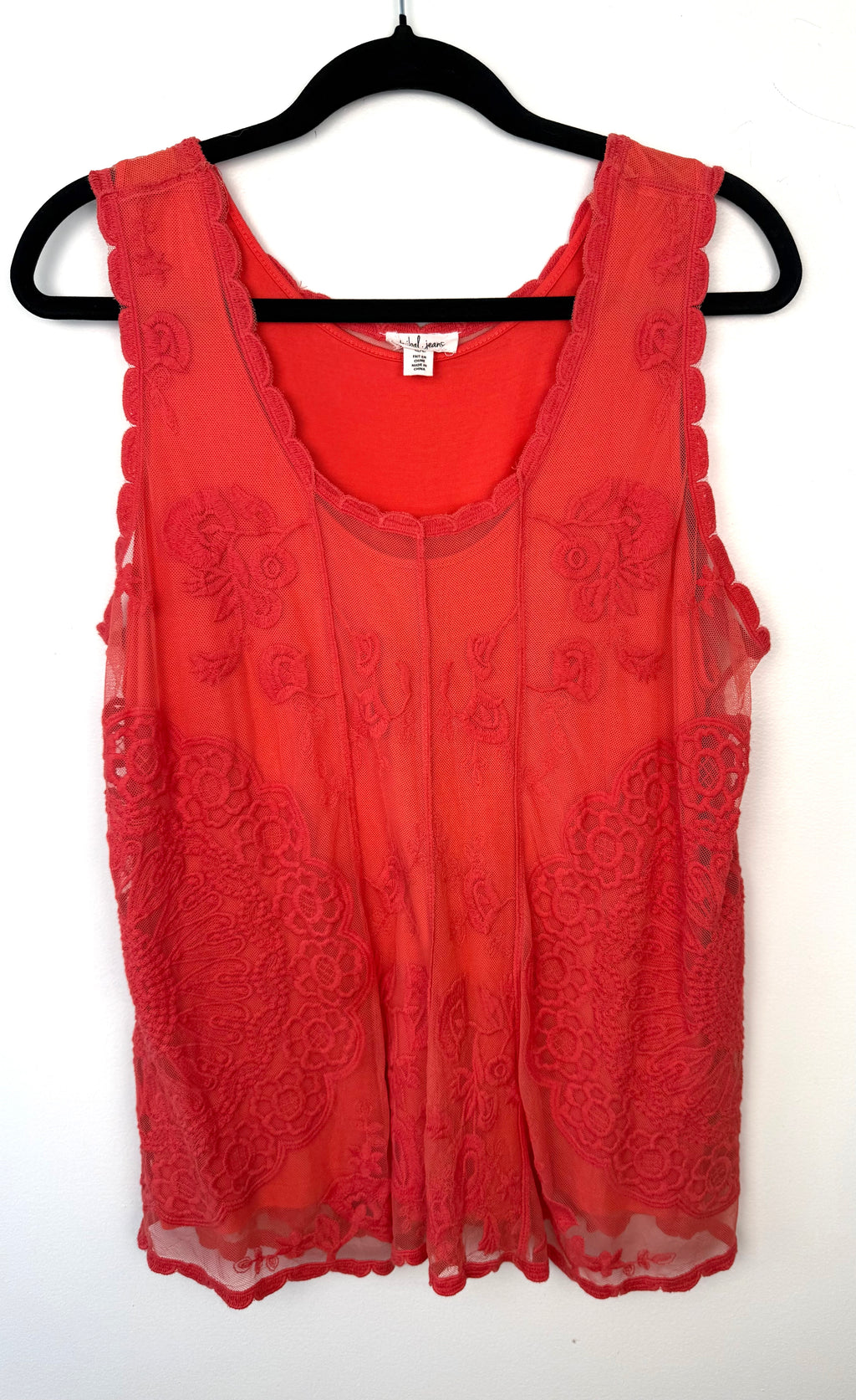Tribal Lace Overlay Sleeveless Top | Size L at Blue Sparrow Shop on hanger