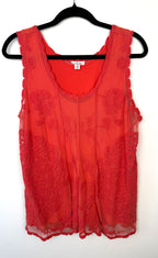 Tribal Lace Overlay Sleeveless Top | Size L at Blue Sparrow Shop on hanger