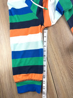 Tribal striped rugby style hooded pullover measuring 13" sleeve 