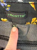 Tricotto label inside 67% cotton Tricotto black tropical botanical floral skinny pants  size 10 Canadian brand — Blue Sparrow Shop 