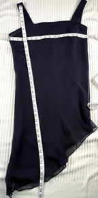 Ursula of Switzerland Vintage Navy Asymmetric Dress at Blue Sparrow Shop measuring 34" bust and 31-40"shoulder to hem 