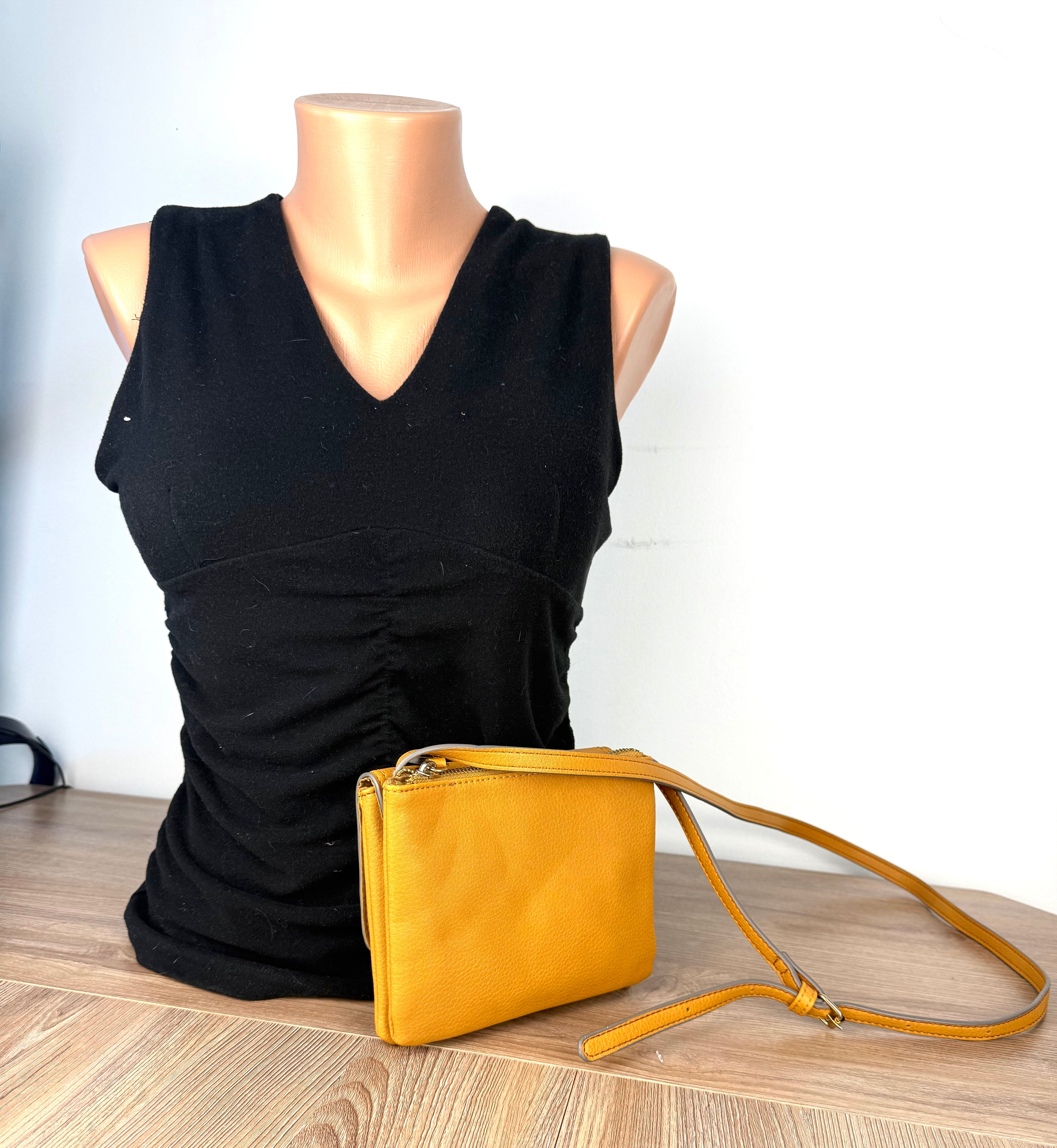 Vegan Leather Accessorize Mustard Yellow Crossbody Bag - back view