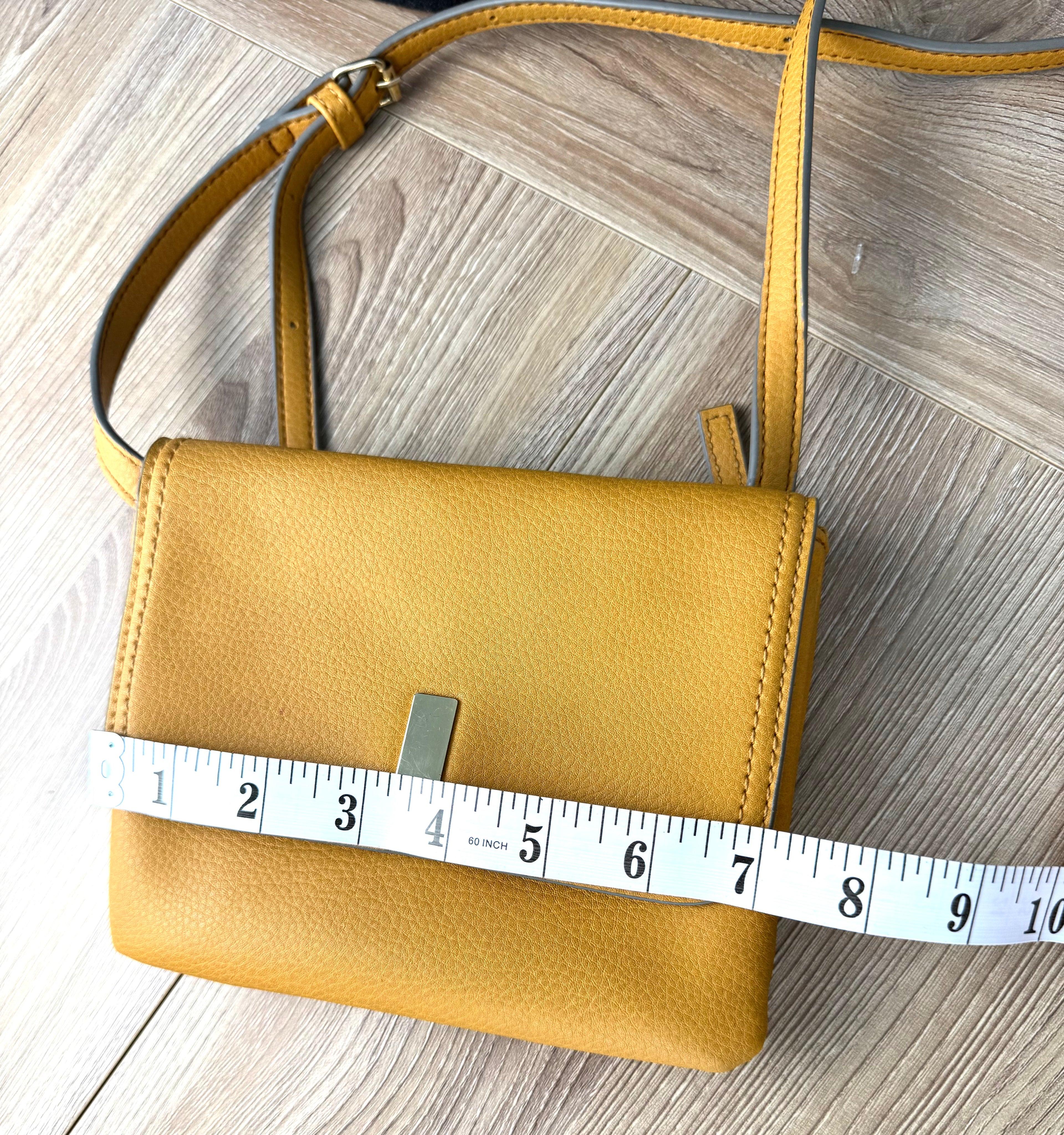Vegan Leather Accessorize Mustard Yellow Crossbody Bag -measuring 7" wide 
