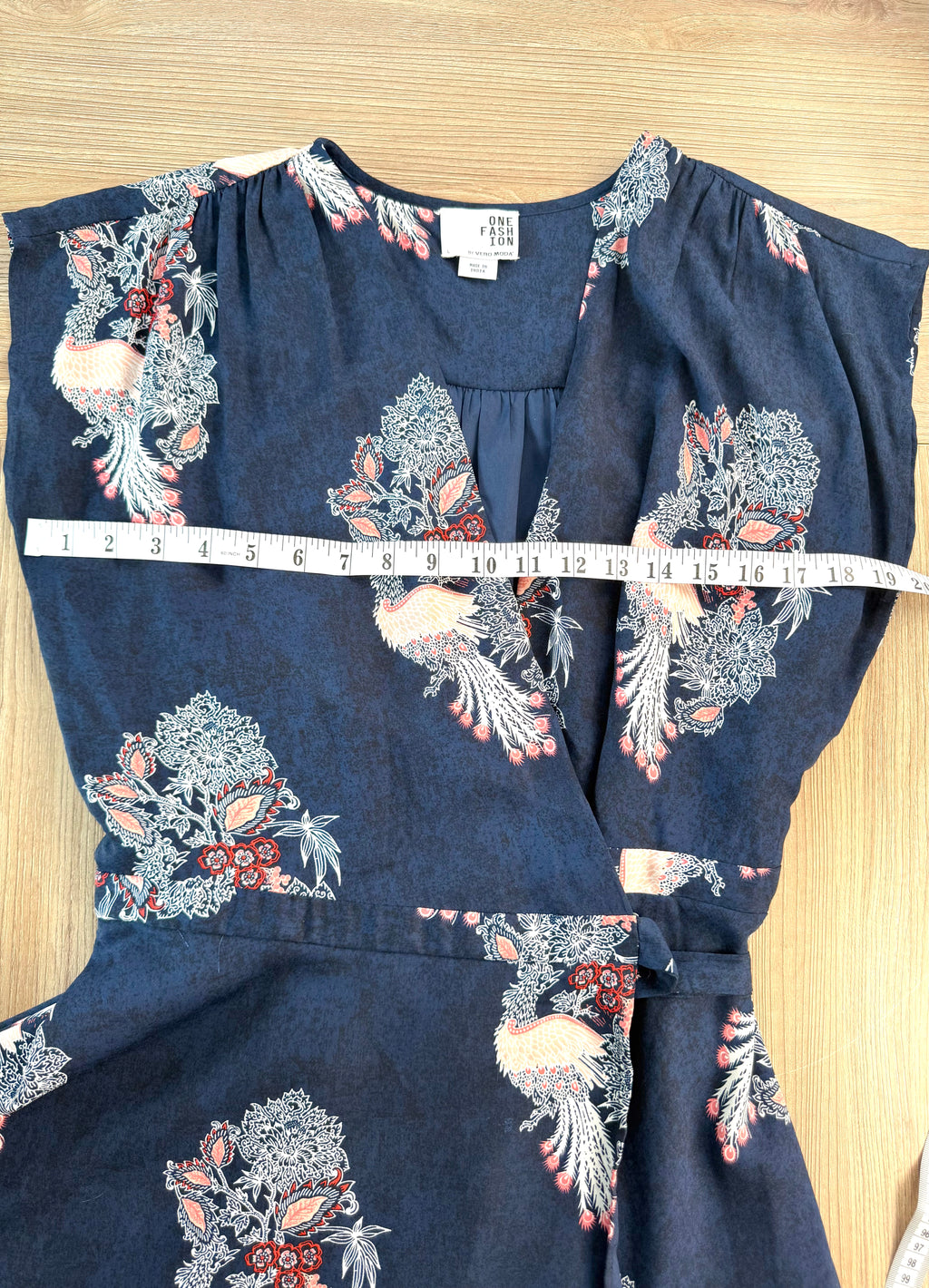 Vero Moda Navy Floral Wrap Dress Size L measuring 38" bust 