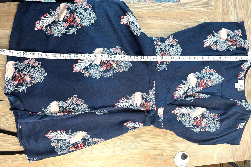Vero Moda Navy Floral Wrap Dress Size L measuring 38" shoulder to hem 