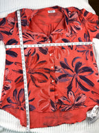Via Vitale Made in Italy Linen Floral Blouse / overshirt at Blue Sparrow Shop measuring 46" bust and 27" front 31" back shoulder to hem 
