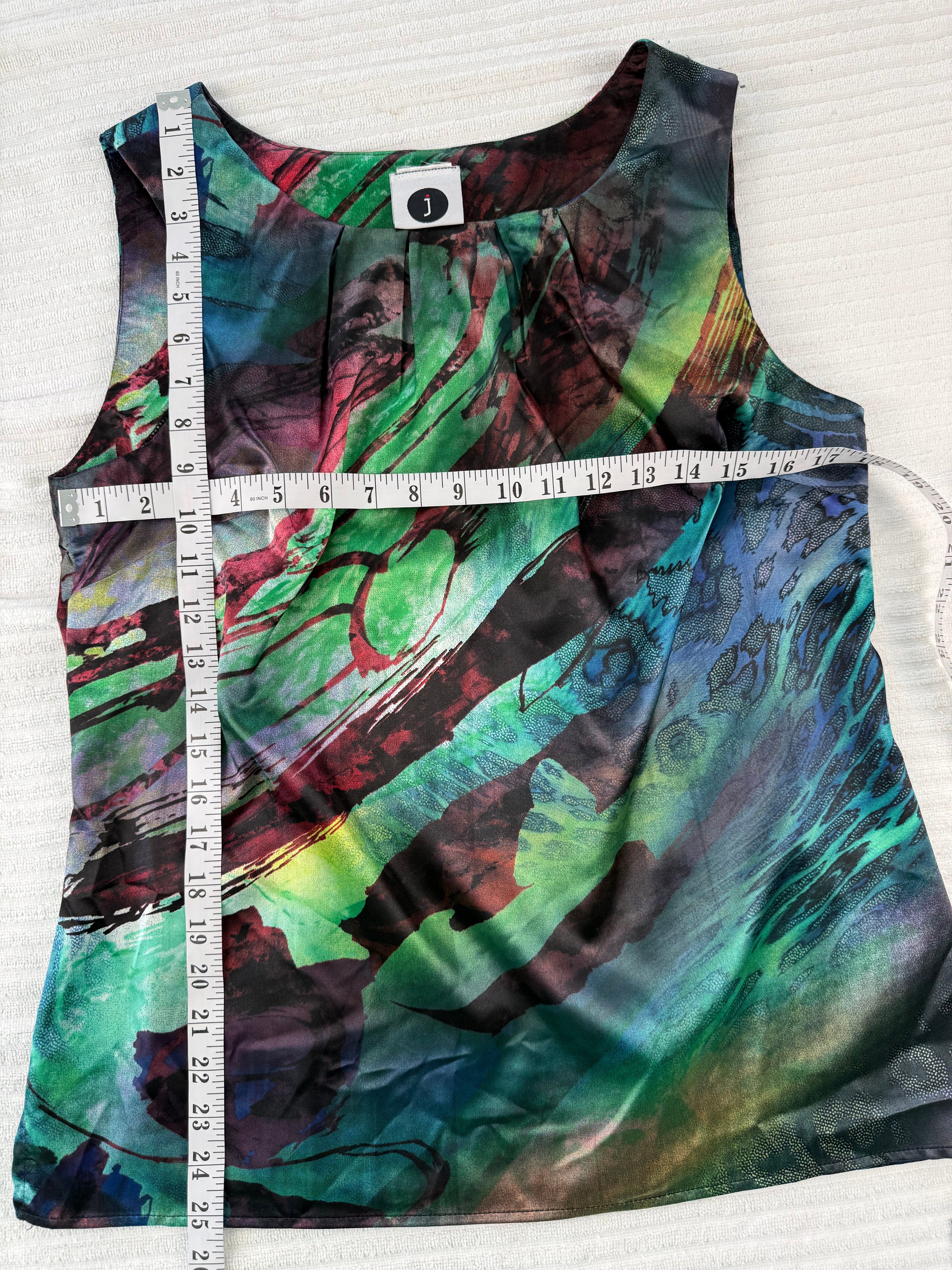 Vintage Abstract Art Sleeveless Top | Made in Canada | Size 10  at Blue Sparrow Shop measuring 36" bust and 25" shoulder to hem 
