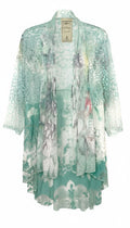 Vintage Concept — Cotton Blend Mint Lace Print Open Cardigan, Size XL at Blue Sparrow Shop 