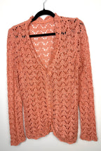 Vintage Crochet Hand Knit Cardigan on hanger