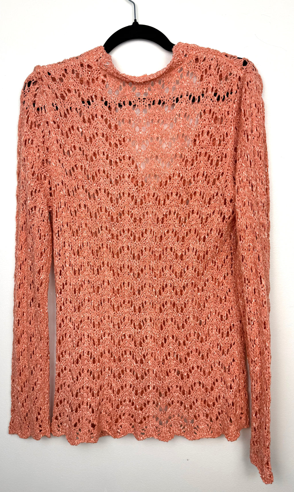 Vintage Crochet Hand Knit Cardigan back view on hanger