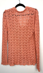 Vintage Crochet Hand Knit Cardigan back view on hanger