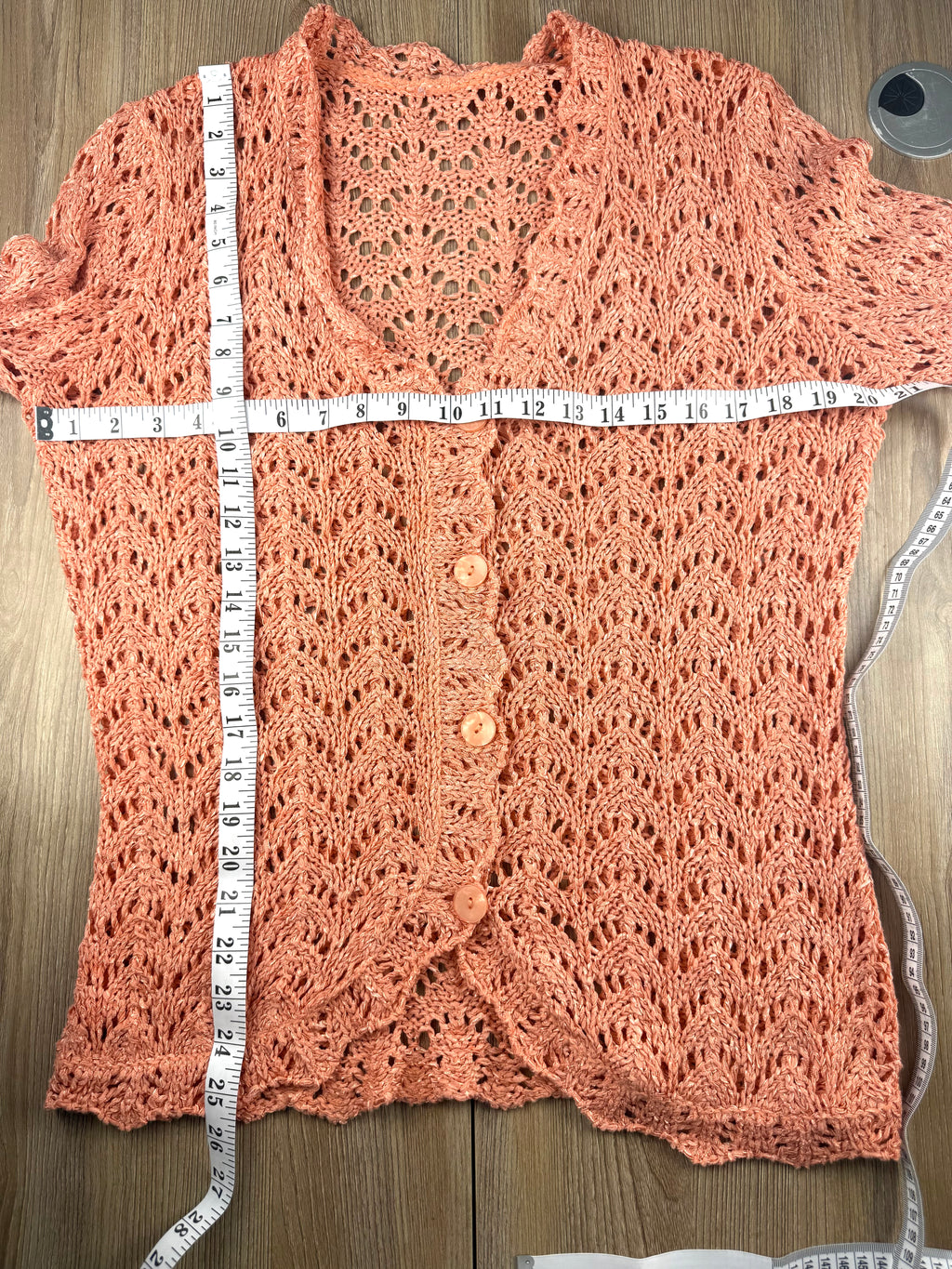 Vintage Crochet Hand Knit Cardigan measuring 40" bust and 25" shoulder to hem 