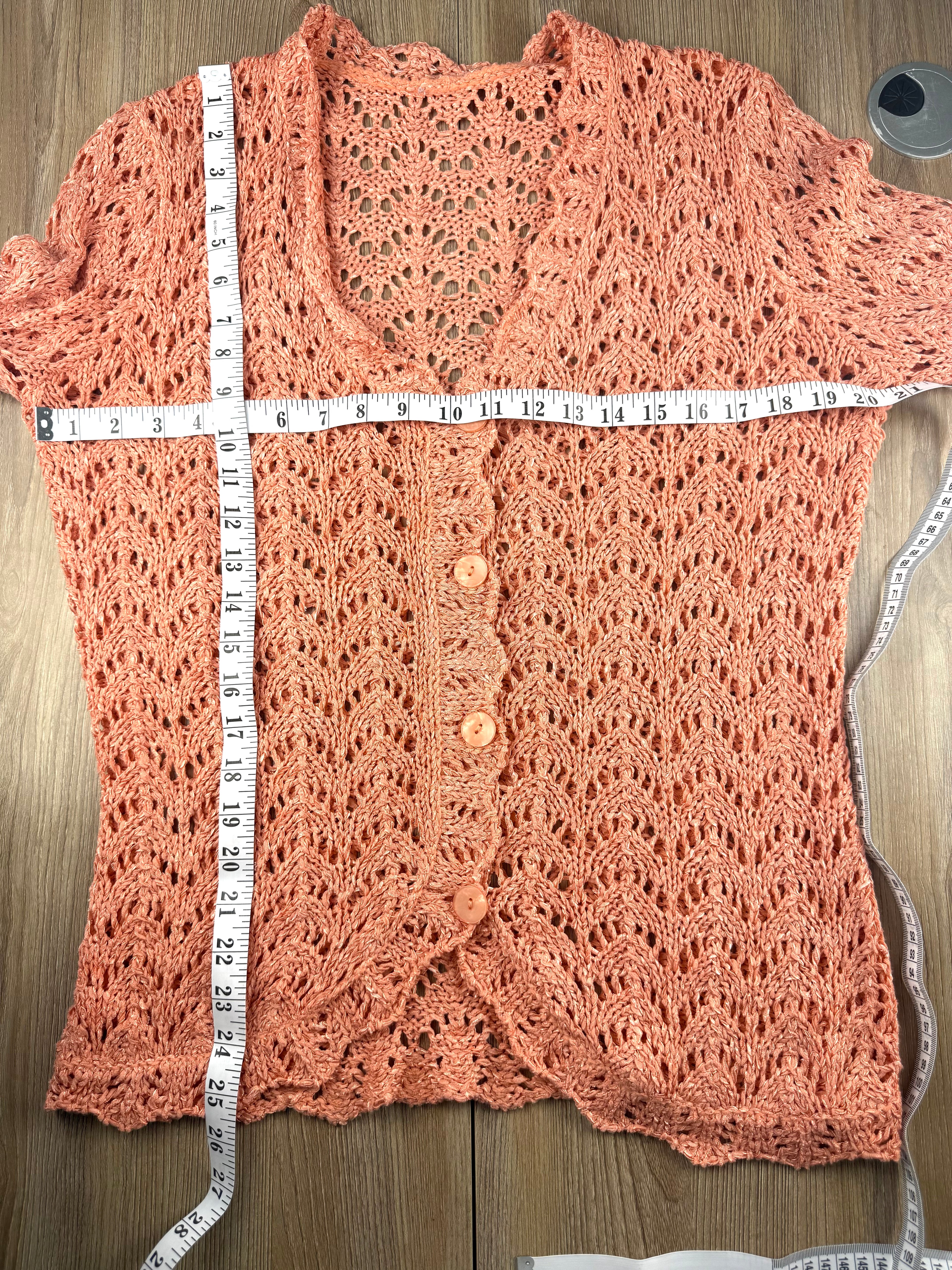 Vintage Crochet Hand Knit Cardigan measuring 40" bust and 25" shoulder to hem 