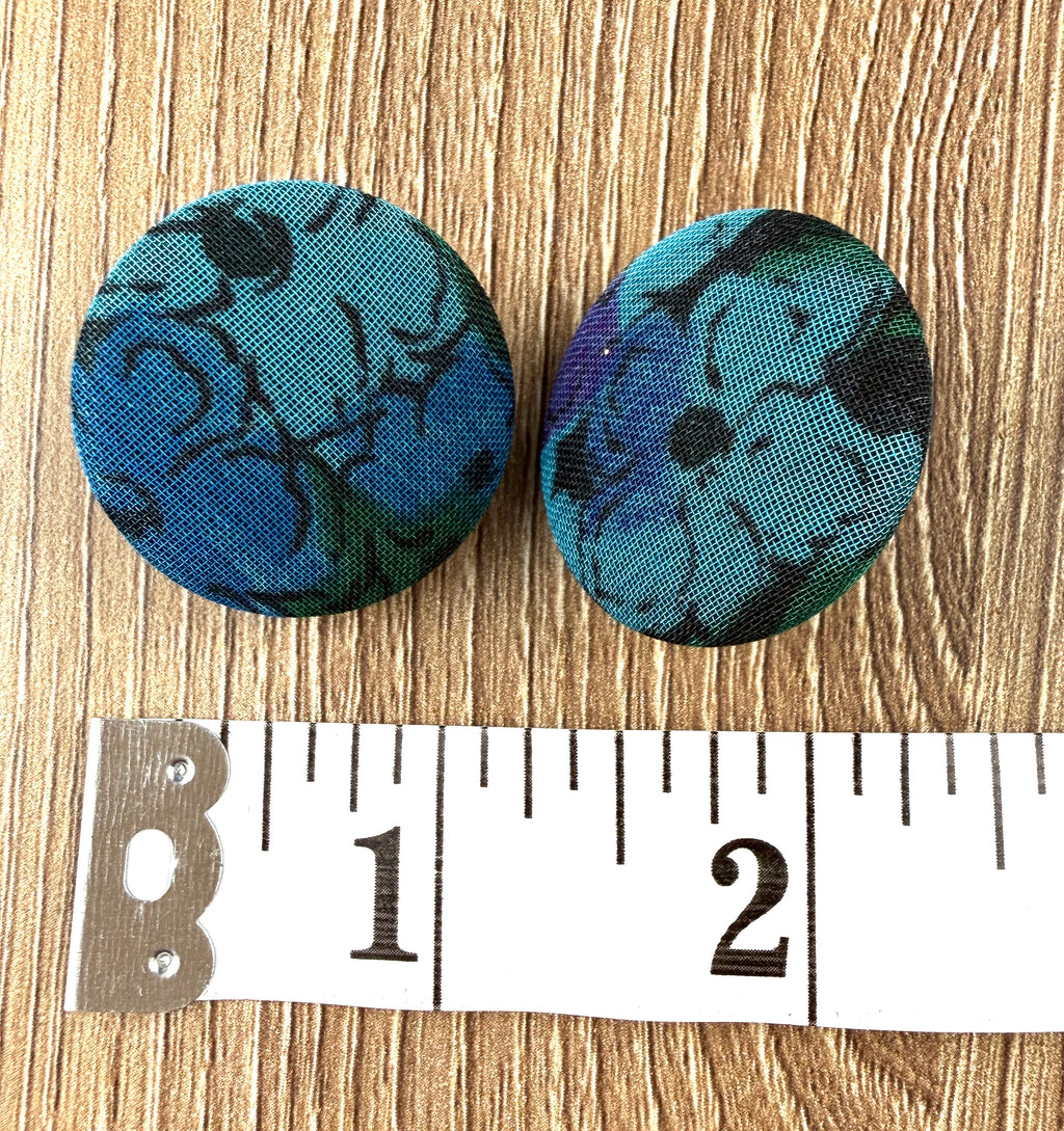Vintage Fabric Button Earrings  measuring about 1"