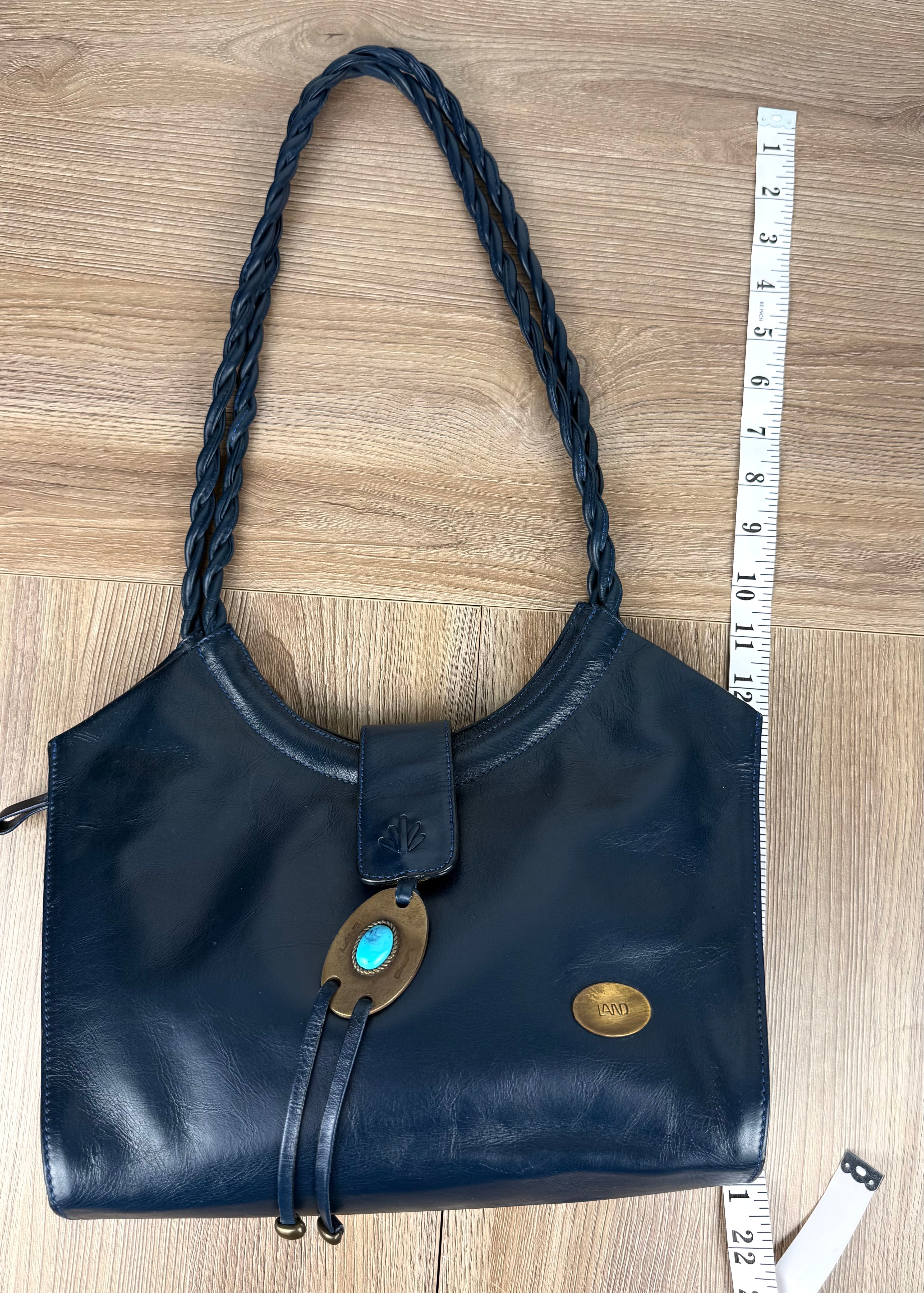 Vintage Leather Purse by LAND with handle measurement 