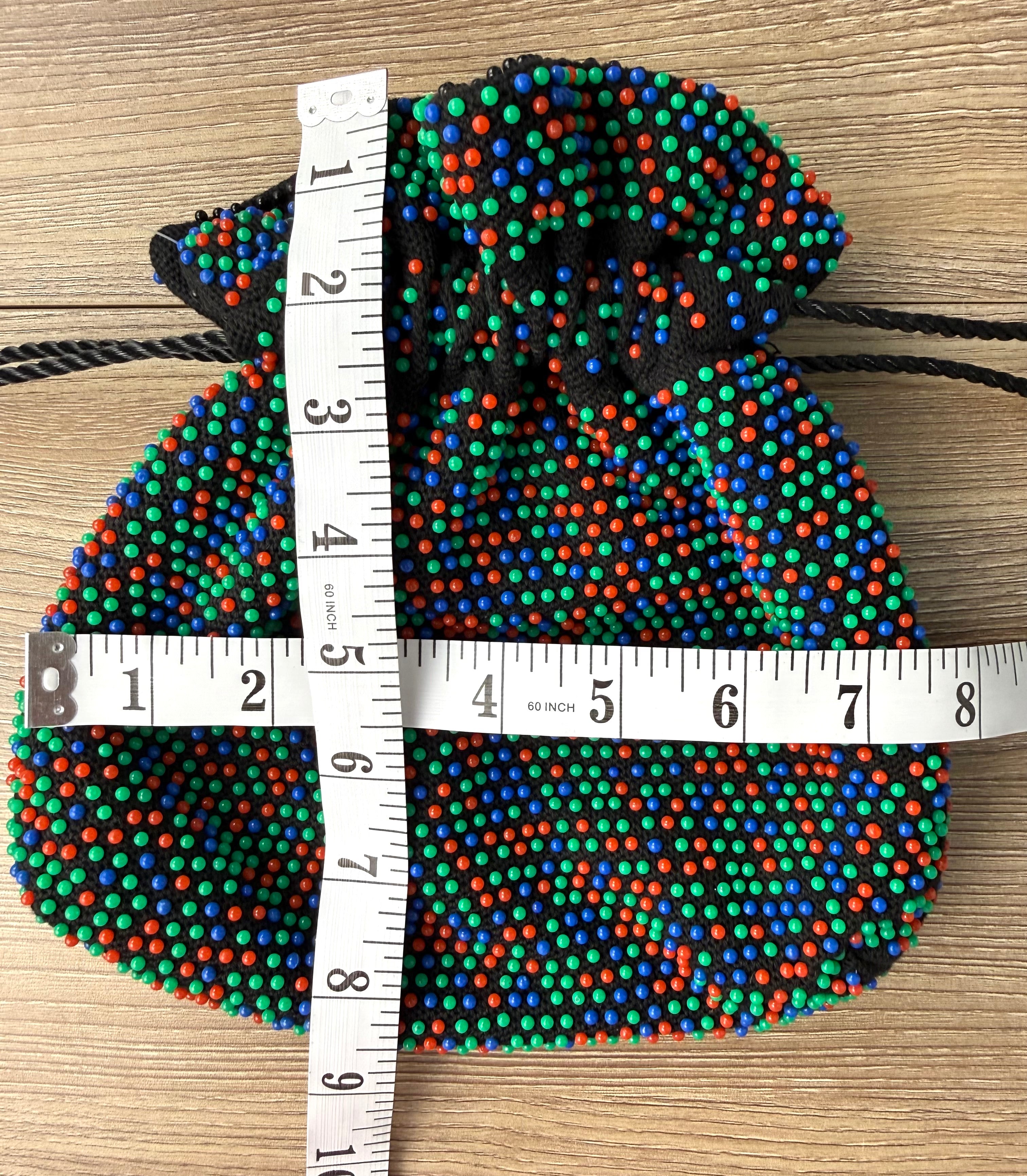 Vintage Reversible Beaded Drawstring Pouch Bag measuring 8" deep and 8" wide approx 