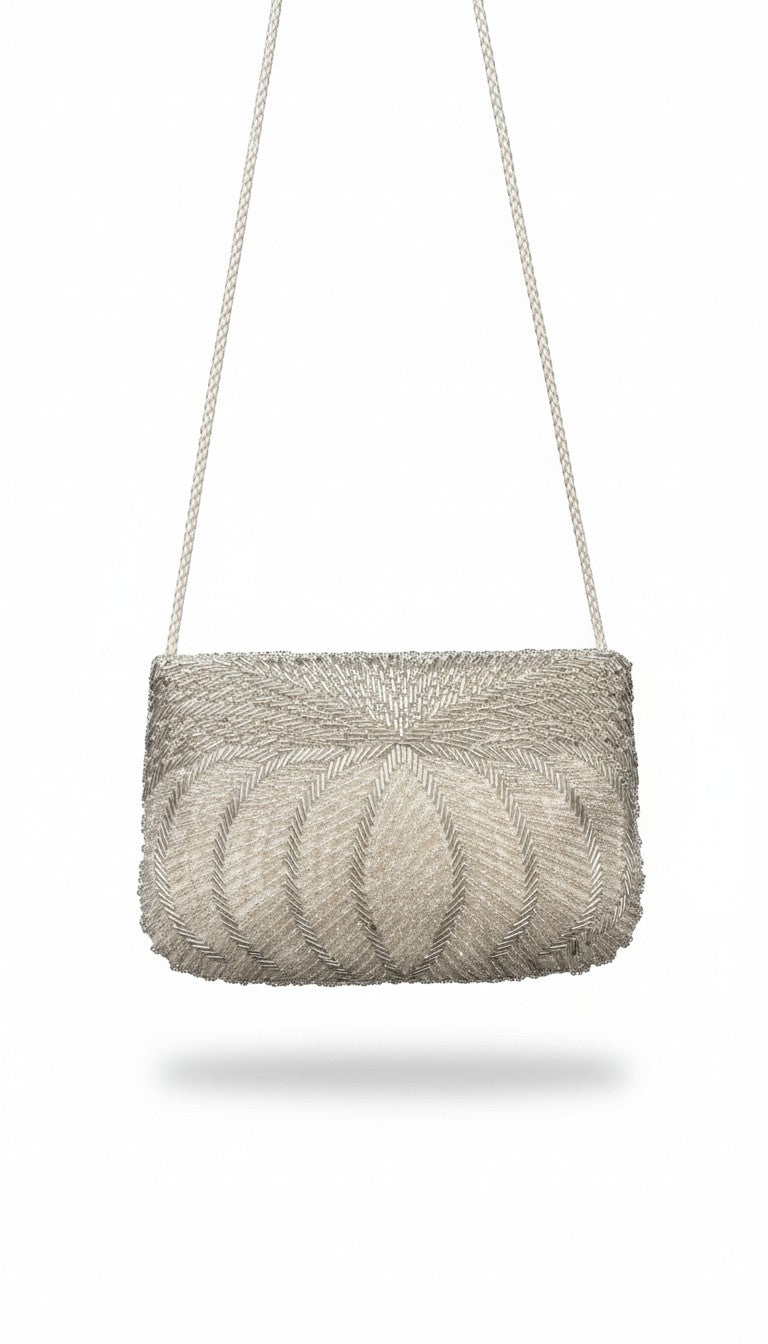 Vintage Silver Beaded Evening Bag at Blue Sparrow Shop Resale Reimagined 