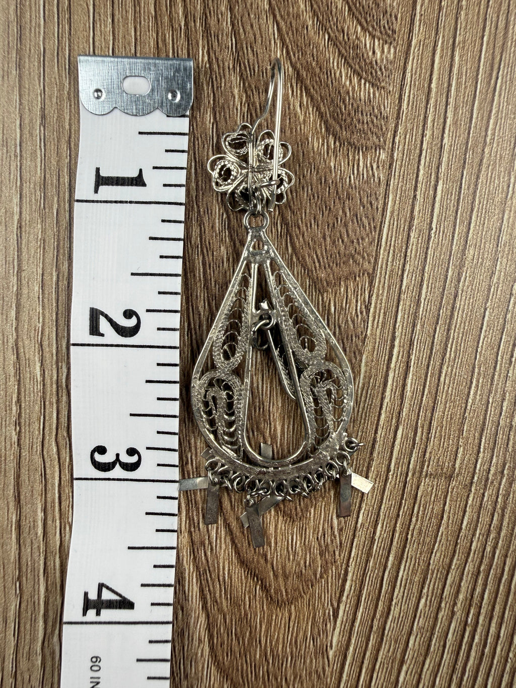 Vintage Style Filigree Dangle Earrings measuring 3.5" approx 