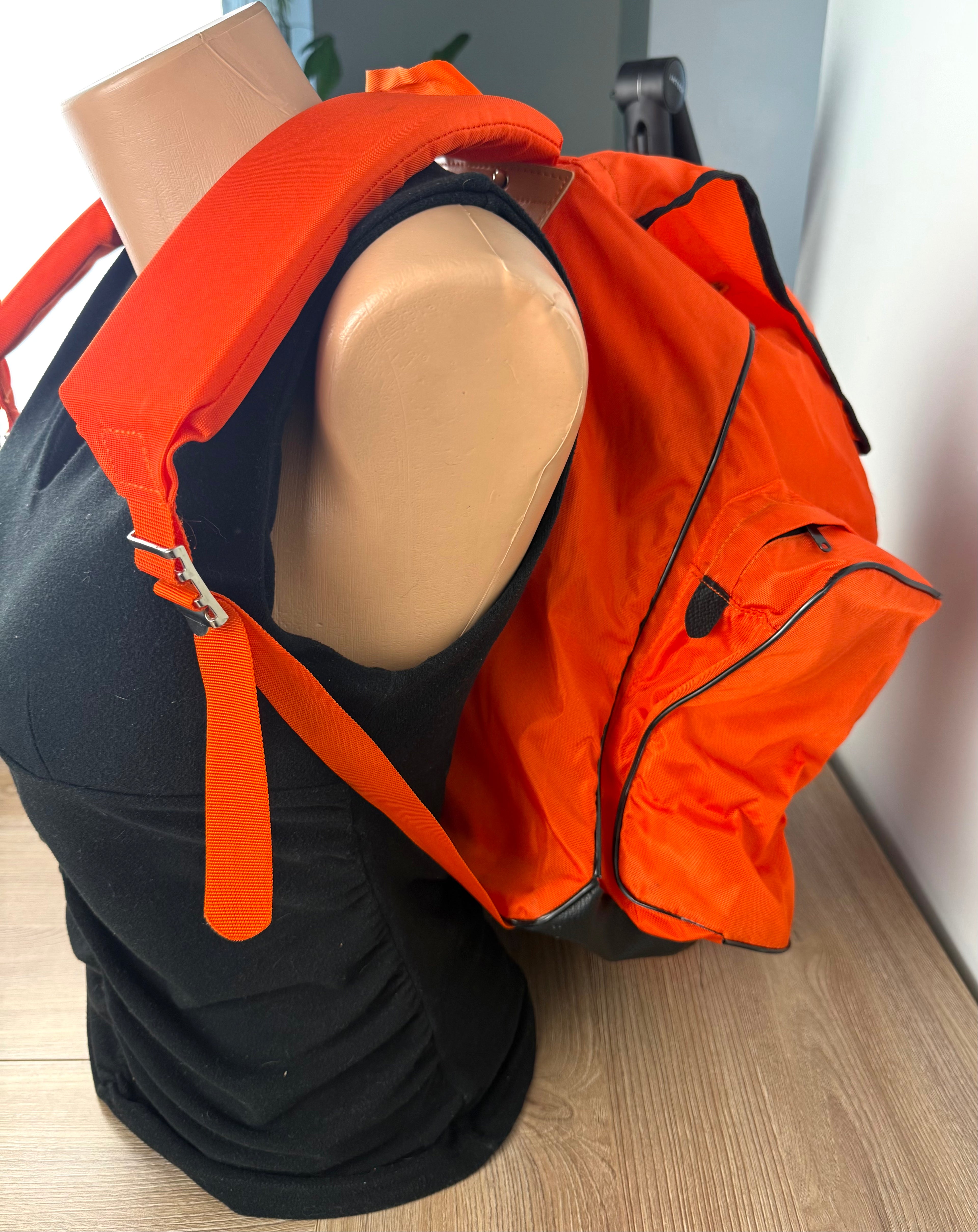 Vintage World Famous Hiking Backpack on mannequin for scale