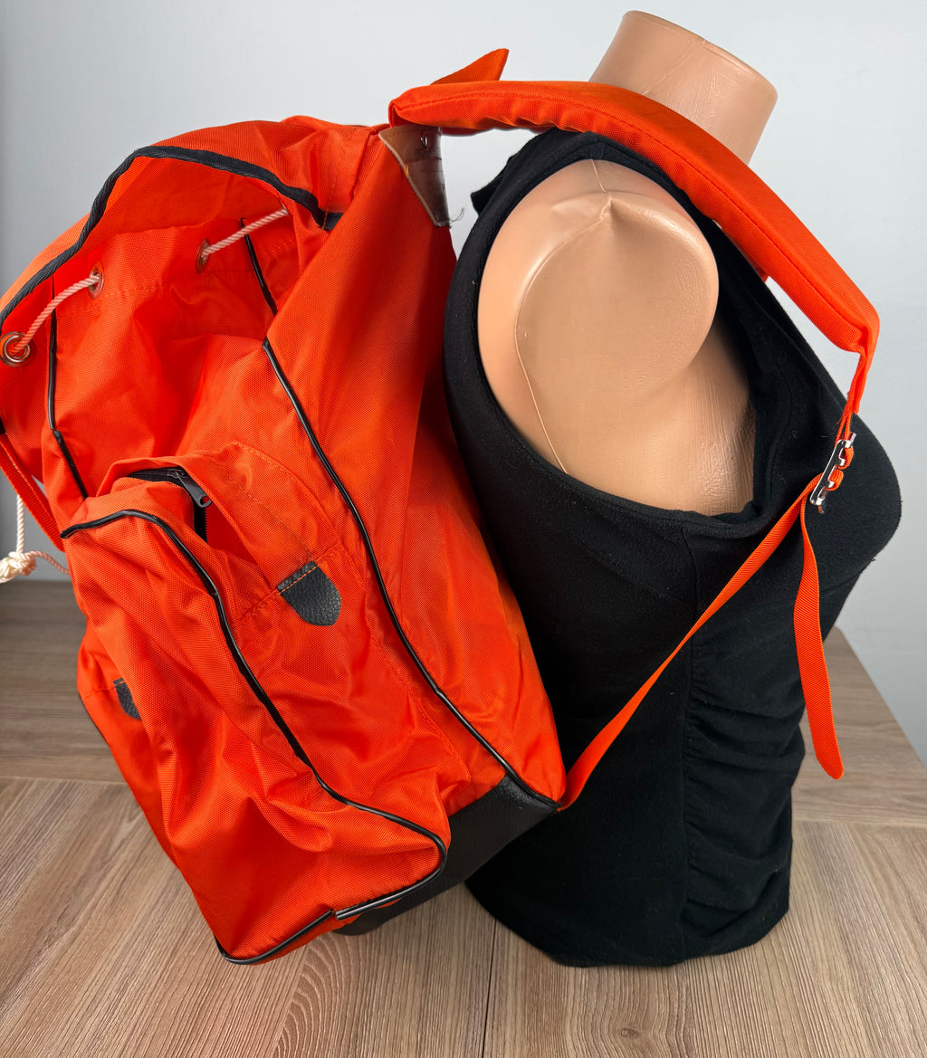 Vintage World Famous Hiking Backpack shown on mannequin 