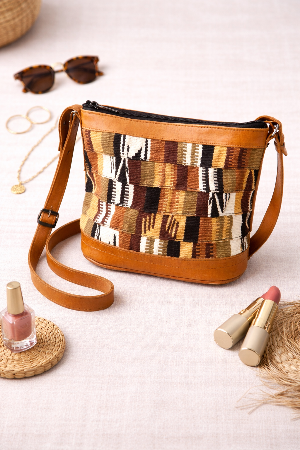 Vintage Woven Patchwork Boho Crossbody Bag at Blue Sparrow Shop lifestyle 1