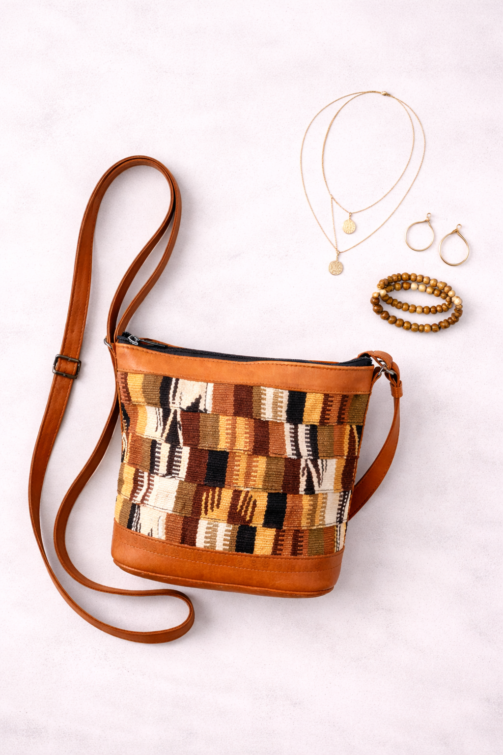 Vintage Woven Patchwork Boho Crossbody Bag at Blue Sparrow Shop lifestyle 2