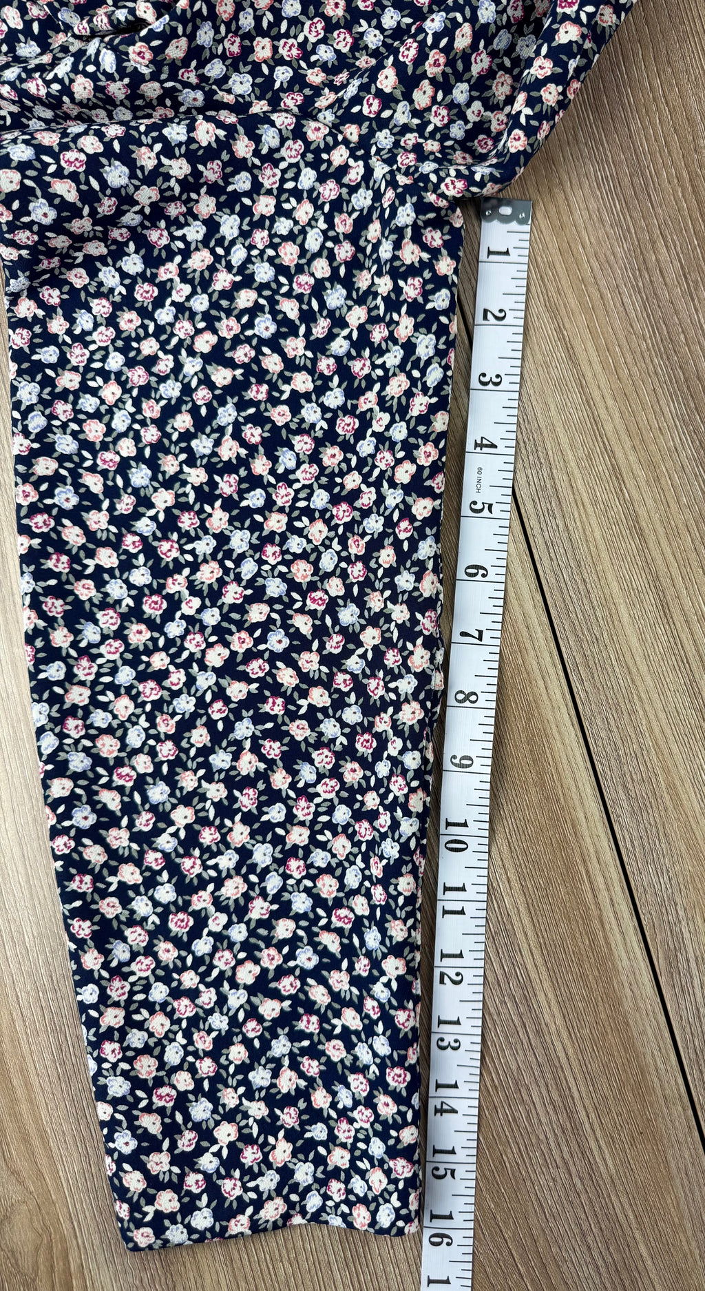 Vintage floral print navy Jacket Made in Canada at Blue Sparrow Shop  measuring 16" sleeve