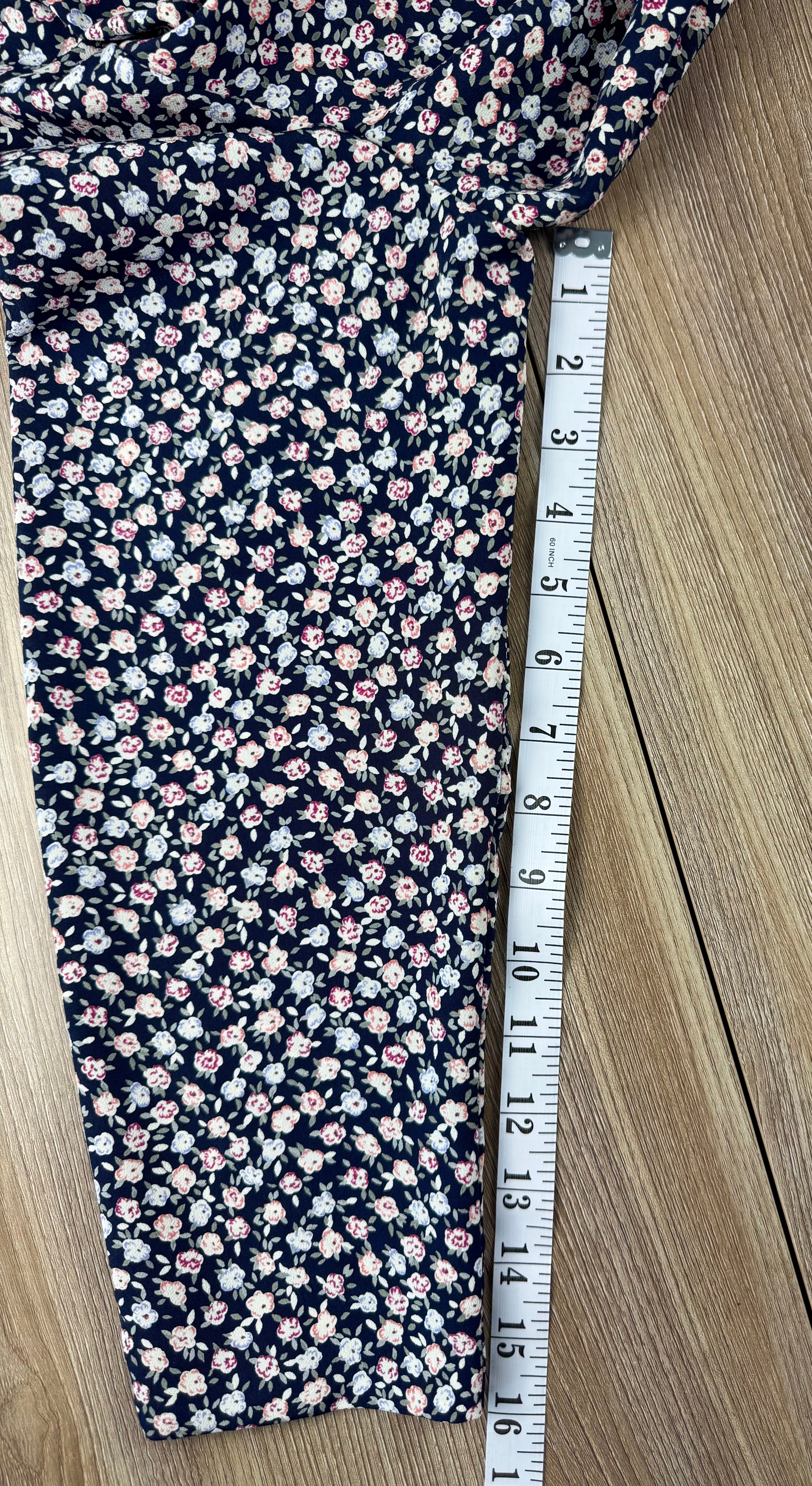 Vintage floral print navy Jacket Made in Canada at Blue Sparrow Shop  measuring 16" sleeve