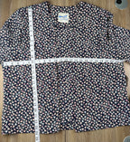 Vintage floral print navy Jacket Made in Canada at Blue Sparrow Shop  measuring 46" bust and 24" shoulder to hem 