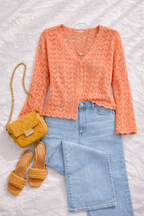 Vintage looking Crochet Hand Knit Cardigan at Blue Sparrow Shop lifestyle photo