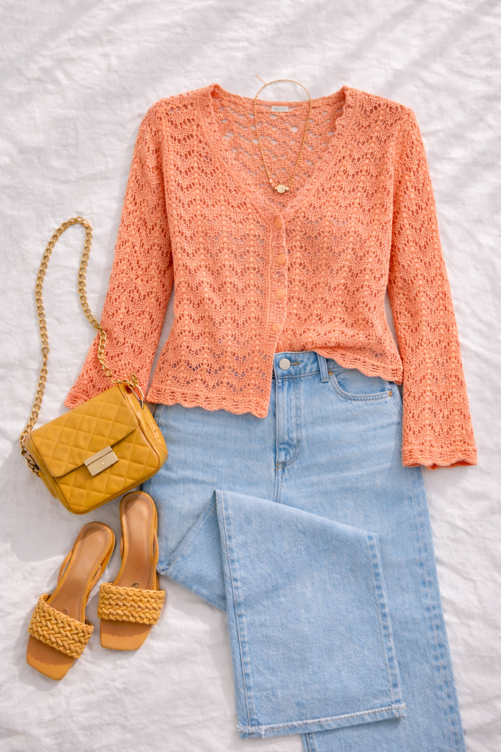 Vintage looking Crochet Hand Knit Cardigan at Blue Sparrow Shop lifestyle photo
