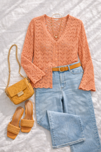 Vintage looking Crochet Hand Knit Cardigan at Blue Sparrow Shop lifestyle photo 
