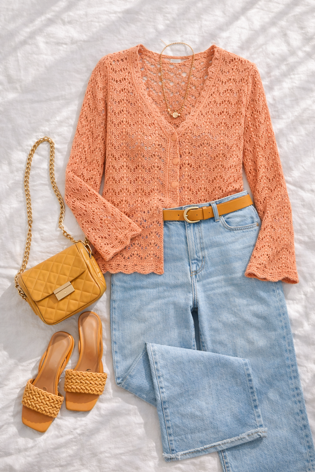 Vintage looking Crochet Hand Knit Cardigan at Blue Sparrow Shop lifestyle photo 