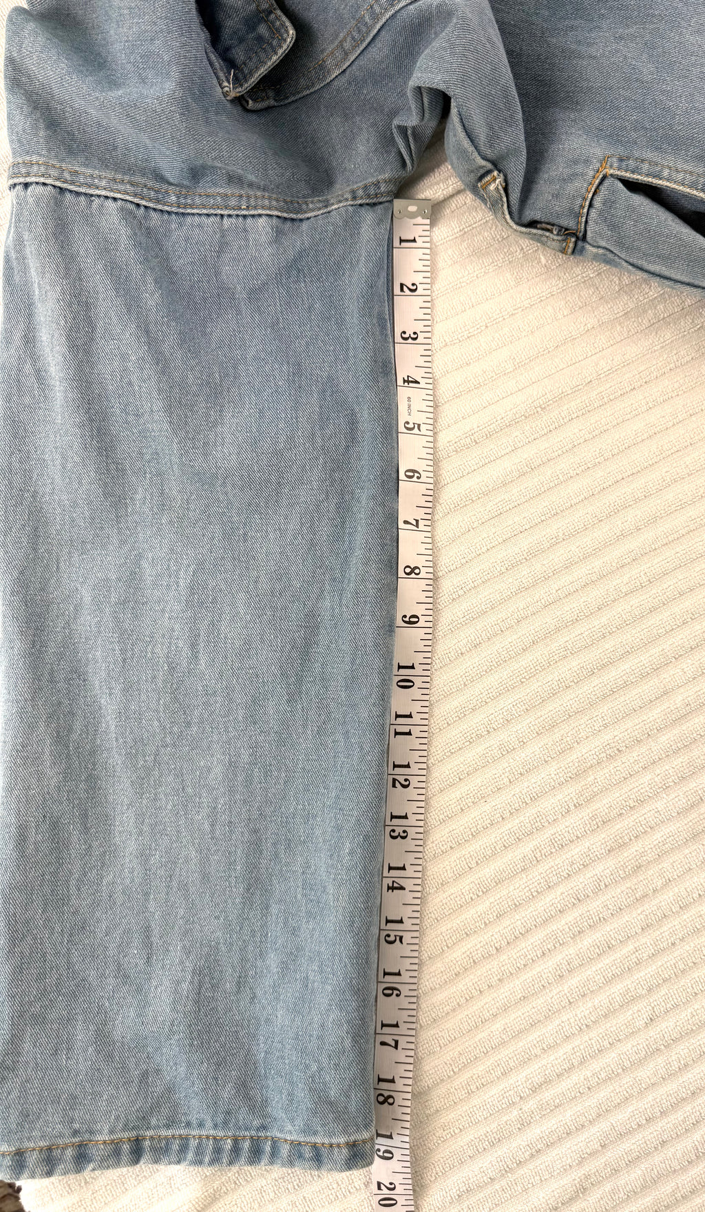 Vintage looking Mechanic Style Denim Coveralls at Blue Sparrow Shop measuring19" sleeve 
