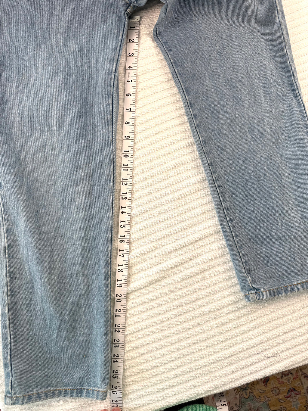 Vintage looking Mechanic Style Denim Coveralls at Blue Sparrow Shop measuring 27" inseam