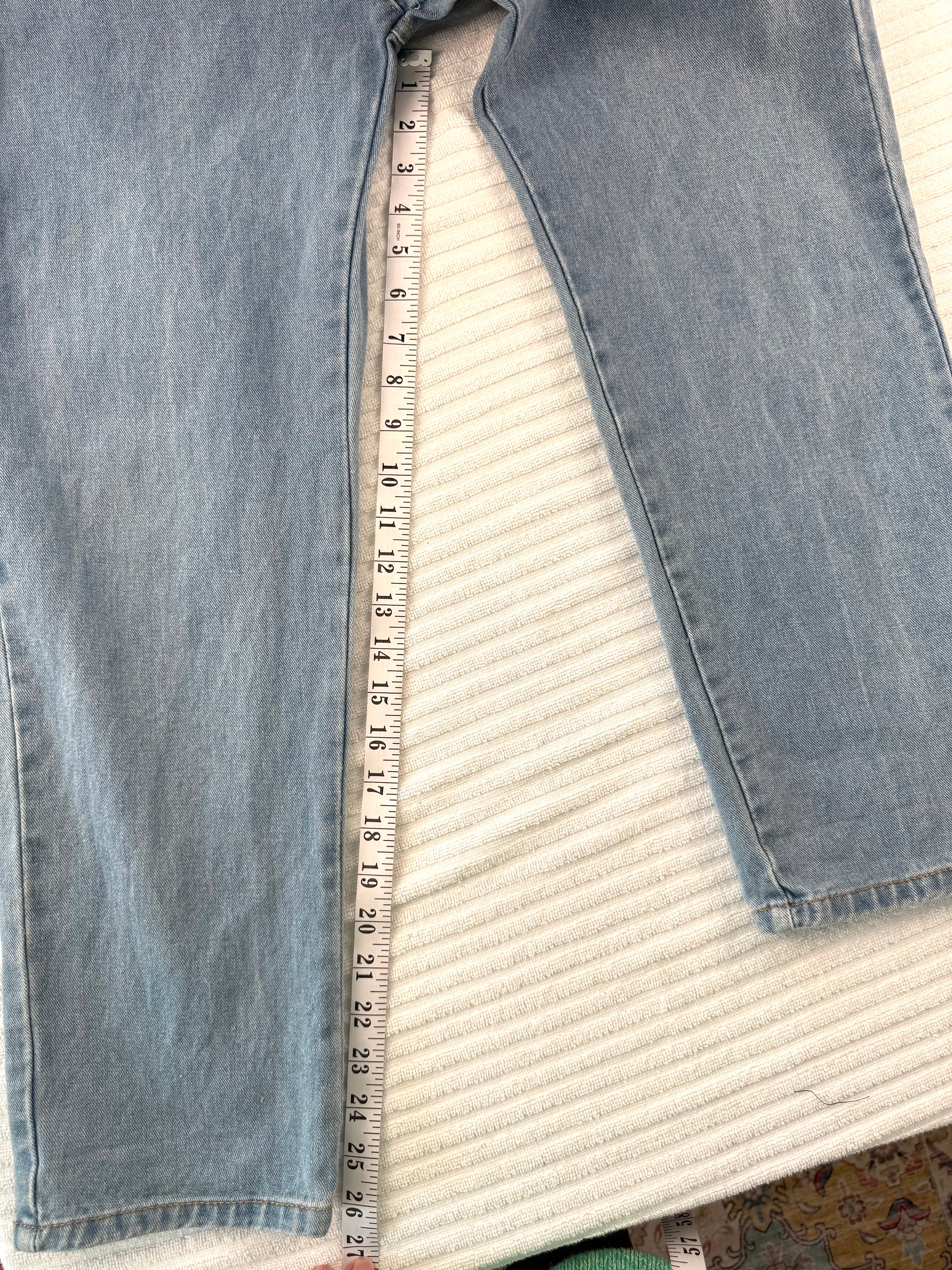 Vintage looking Mechanic Style Denim Coveralls at Blue Sparrow Shop measuring 27" inseam