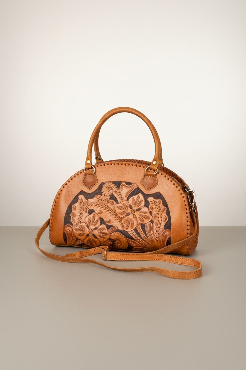 Vintage Hand-Tooled Leather Dome Handbag