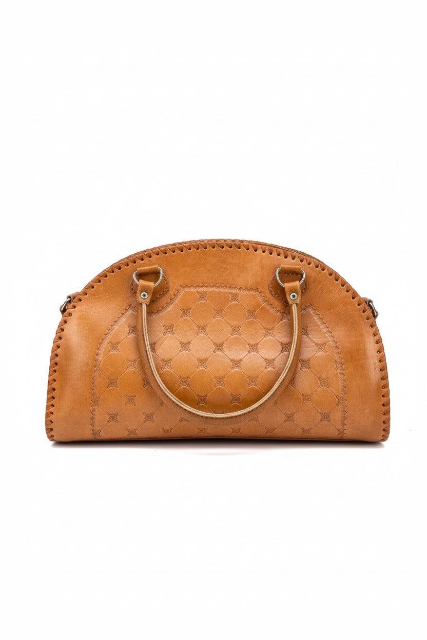 Vintage Hand-Tooled Leather Dome Handbag