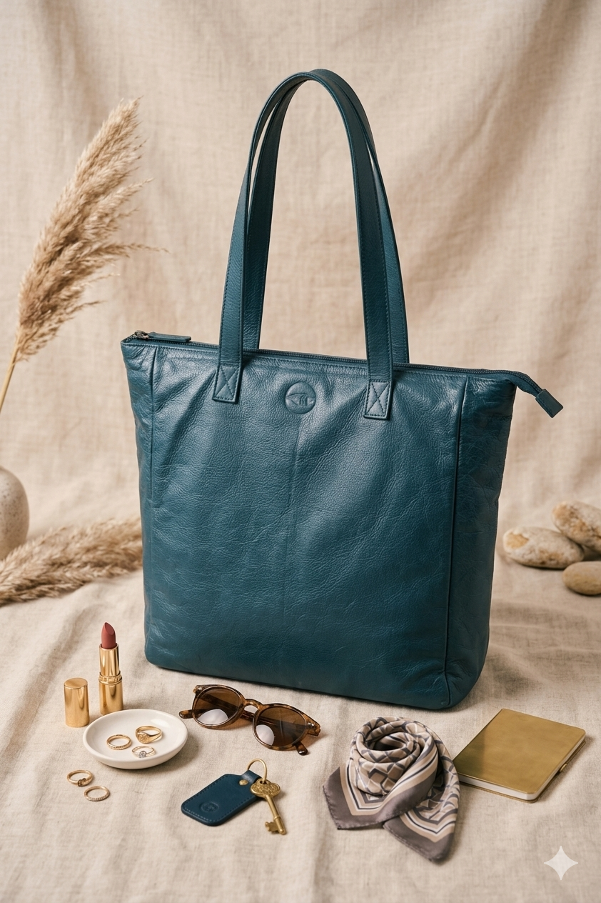 Wanderers Travel Co Leather Parisian Tote Bag lifestyle photo at Blue Sparrow Shop