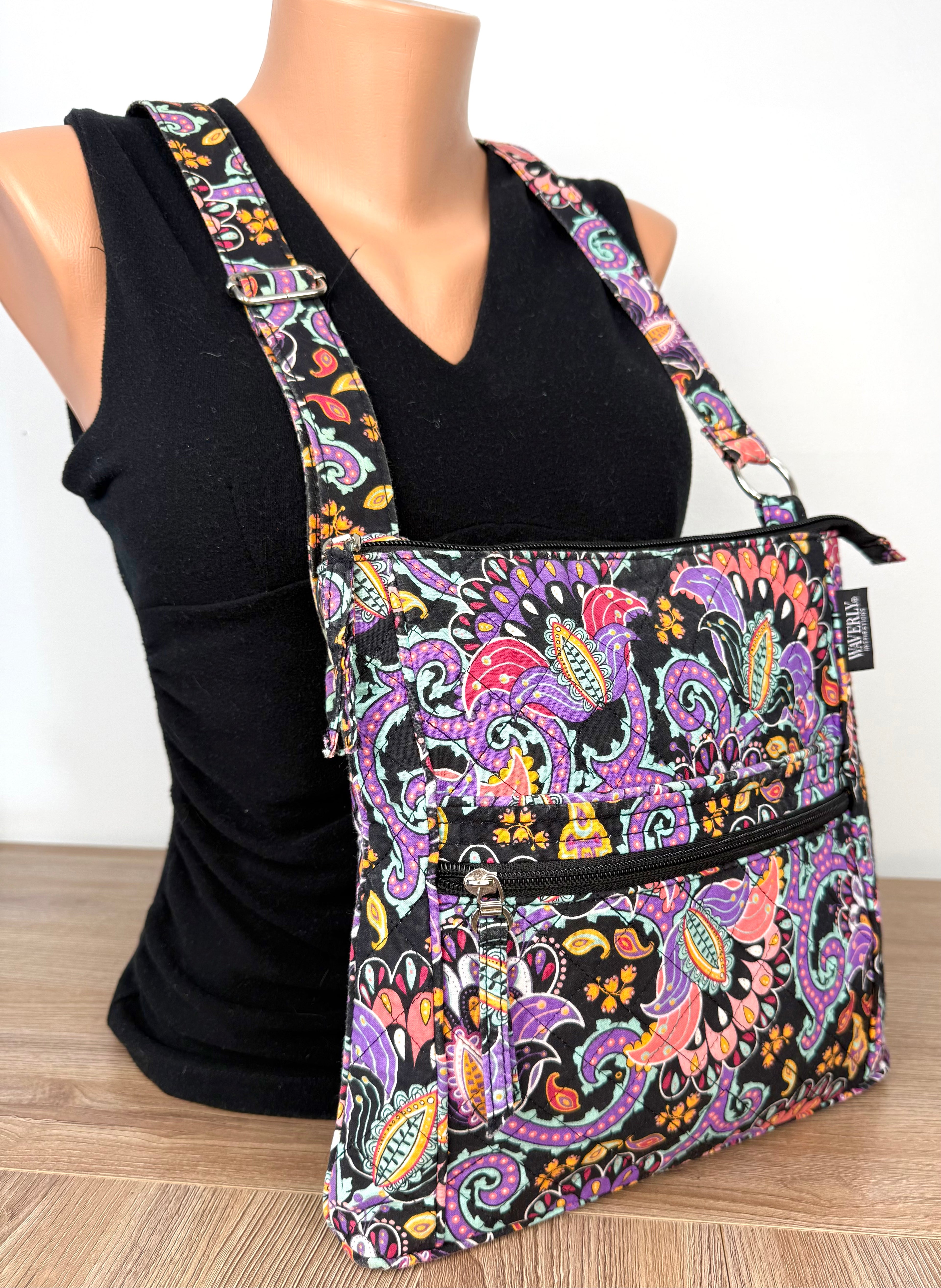 Waverly Inspirations Quilted Paisley Crossbody Bag at Blue Sparrow Shop Canadian Resale Reimagined on mannequin to show size