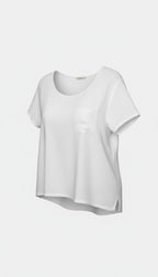White linen blend basic, boxy, short sleeve tee with chest pocket at Blue Sparrow Shop