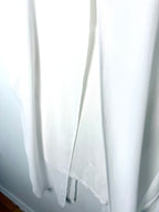 White split front tunic women longline sleeveless layering top flowy viscose blouse showing hem with open top layer