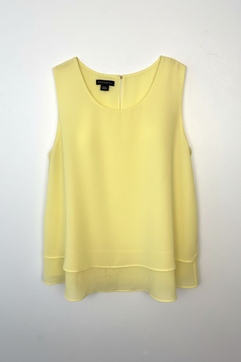 Yellow Layered Sleeveless Blouse | Metaphor Double Layer Chiffon Tank | Size XL at Blue Sparrow Shop