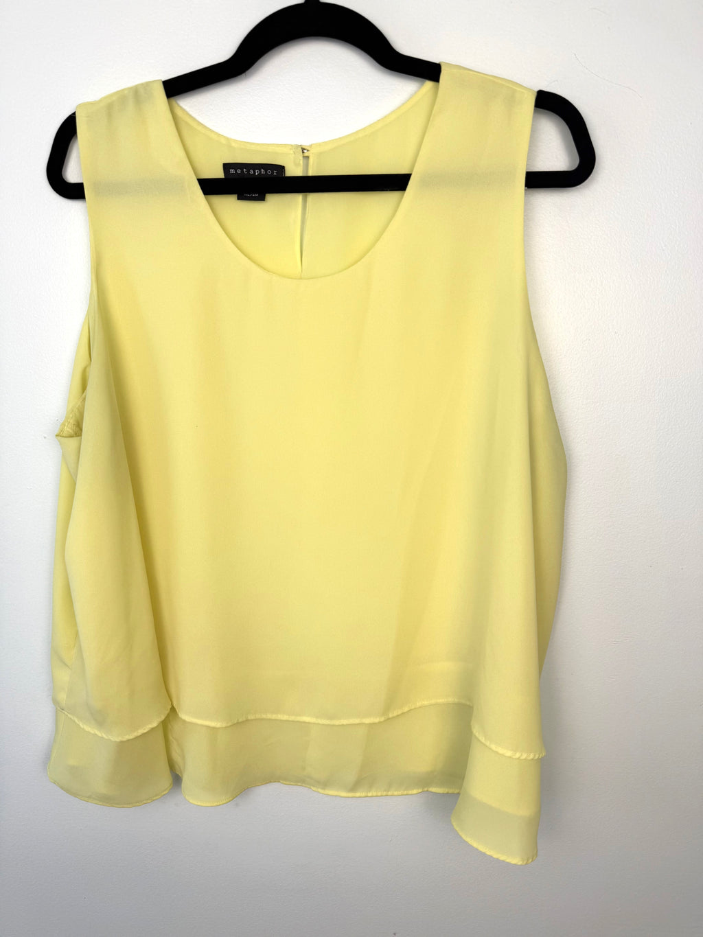 Yellow Layered Sleeveless Blouse | Metaphor Double Layer Chiffon Tank | Size XL at Blue Sparrow Shop on hanger