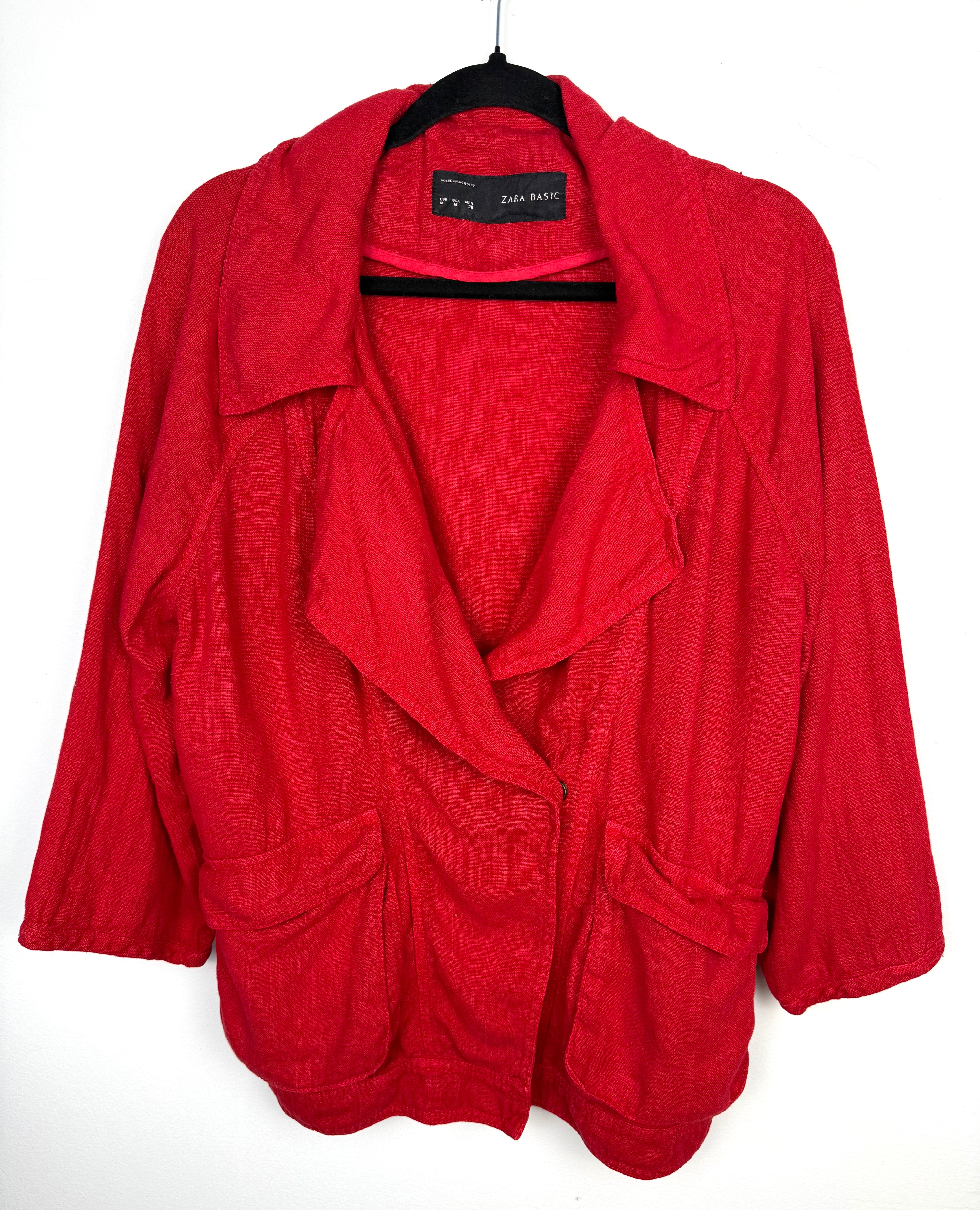 Zara 100% Linen Jacket | Size M at Blue Sparrow Shop o on hanger